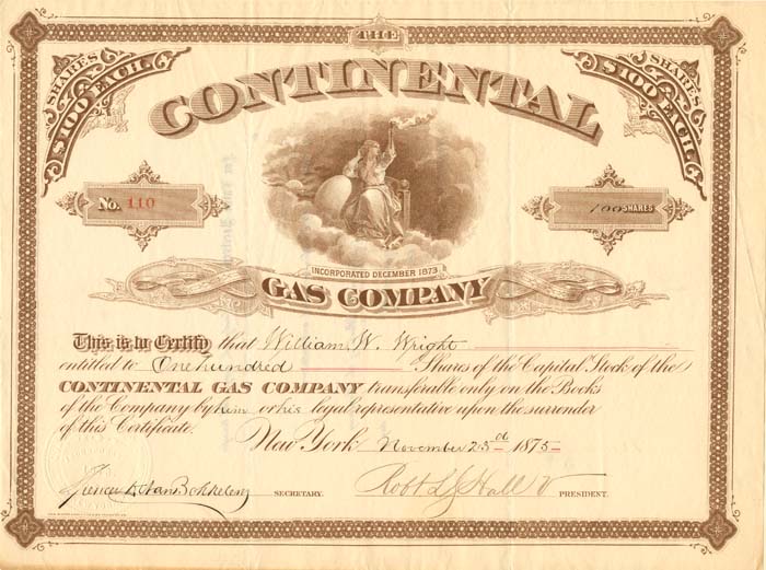 Continental Gas Co. - Stock Certificate